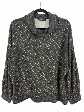 Papillon Grey Polka Dot Sweater Cowl Neck Knit Top Balloon Sleeve Size Large
